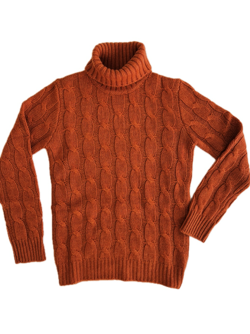 Turtleneck - woman 6 ply cable stitch pure cashmere