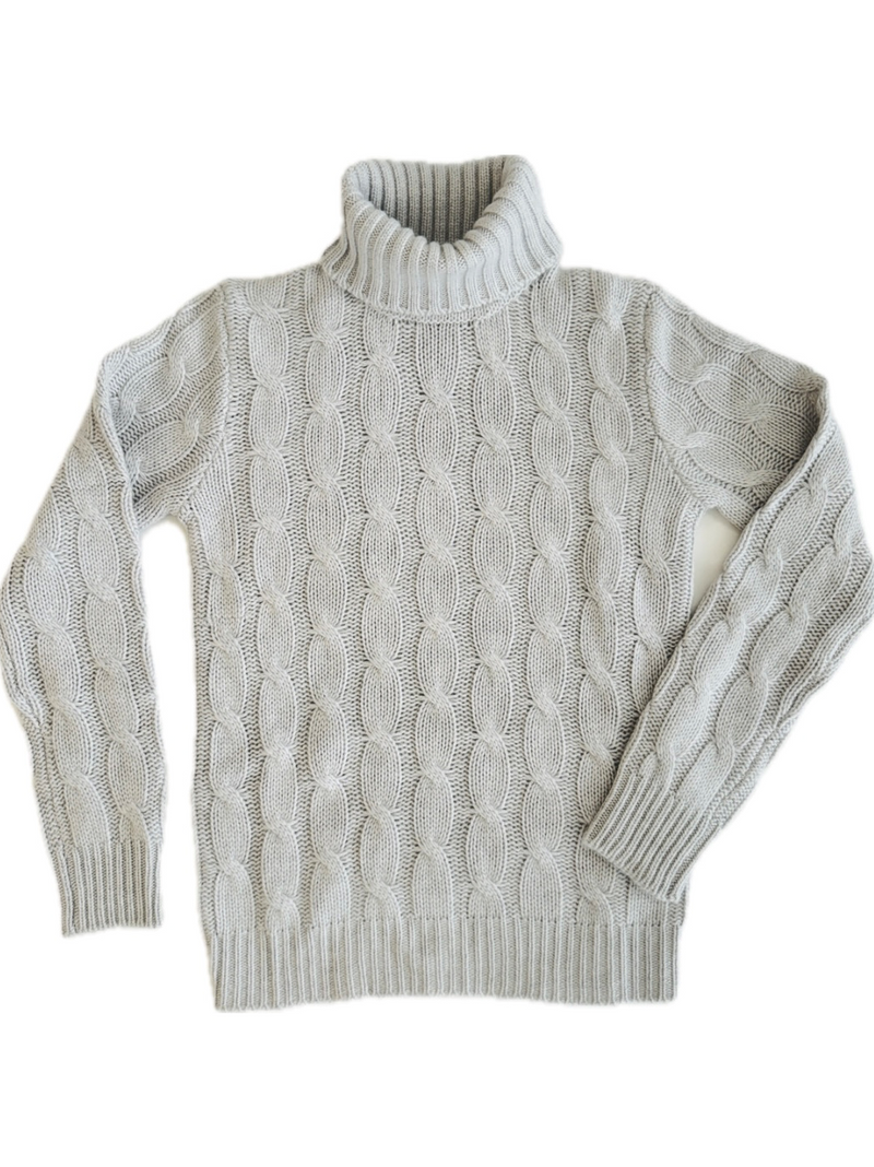 Turtleneck - woman 6 ply cable stitch pure cashmere