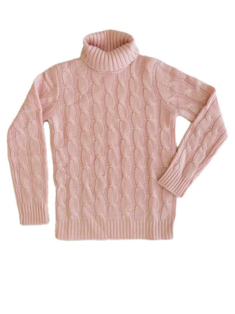 Turtleneck - woman 6 ply cable stitch pure cashmere