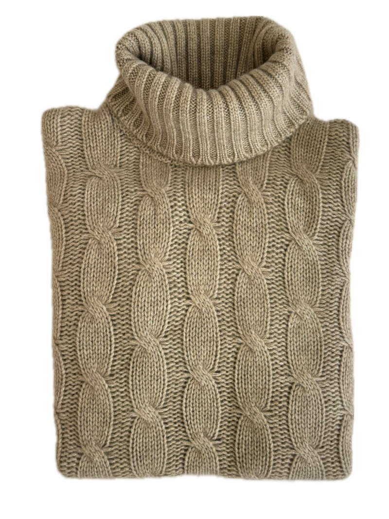 Turtleneck - woman 6 ply cable stitch pure cashmere