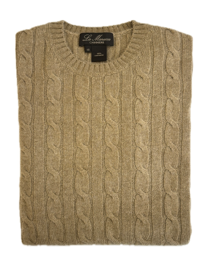 Crewneck - man 4 ply cable stitch pure cashmere