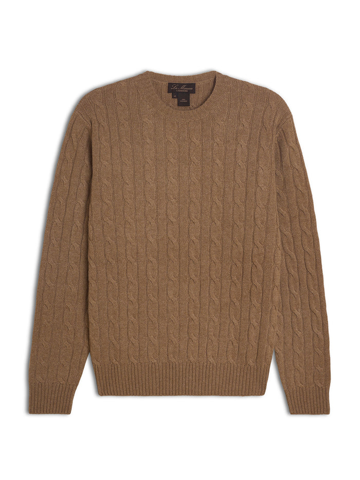 Crewneck - man 4 ply cable stitch pure cashmere